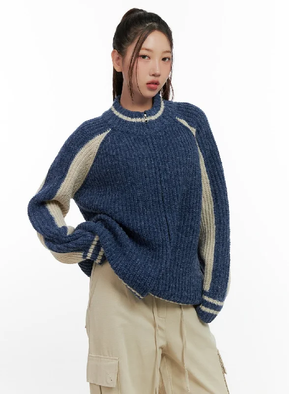 Steals and Deals Two-Tone Zip-Up Knit Sweater CN412