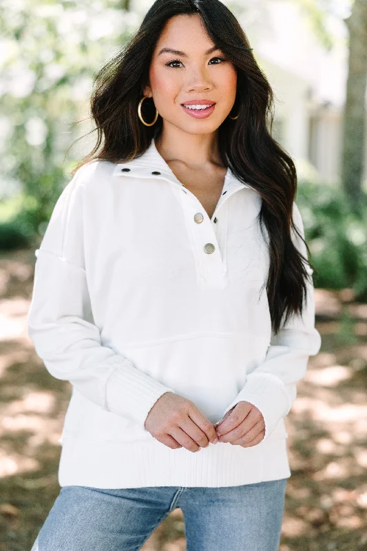 Limited Time On The Move White Partial Button Down Pullover