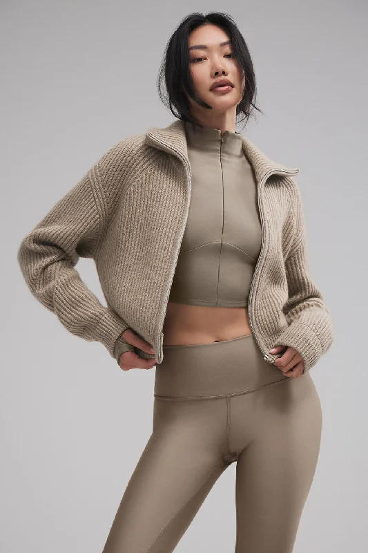Great Deal Courchevel Cashmere Full Zip Jacket - Flax Heather