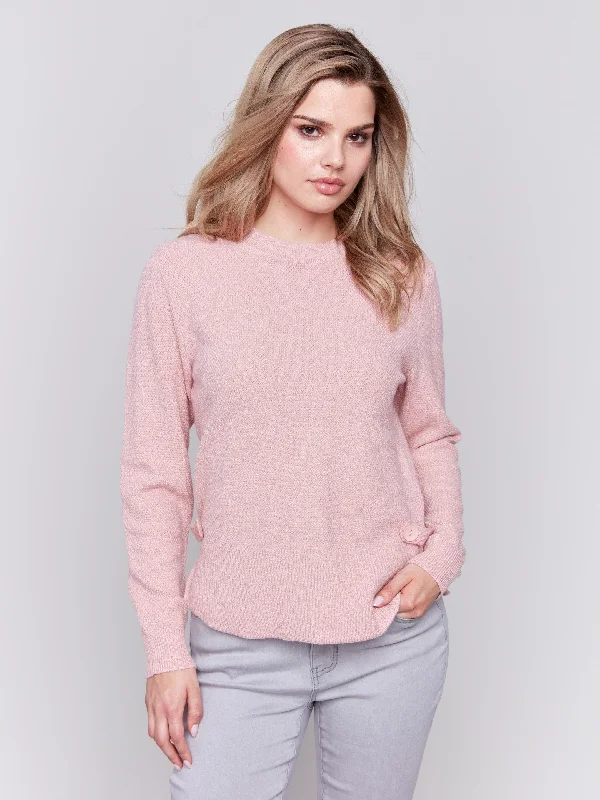 Members Only Sweater with Side Tab Detail - Woodrose