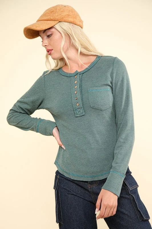 Markdowns Mariah Button Down Washed Waffle Knit Top