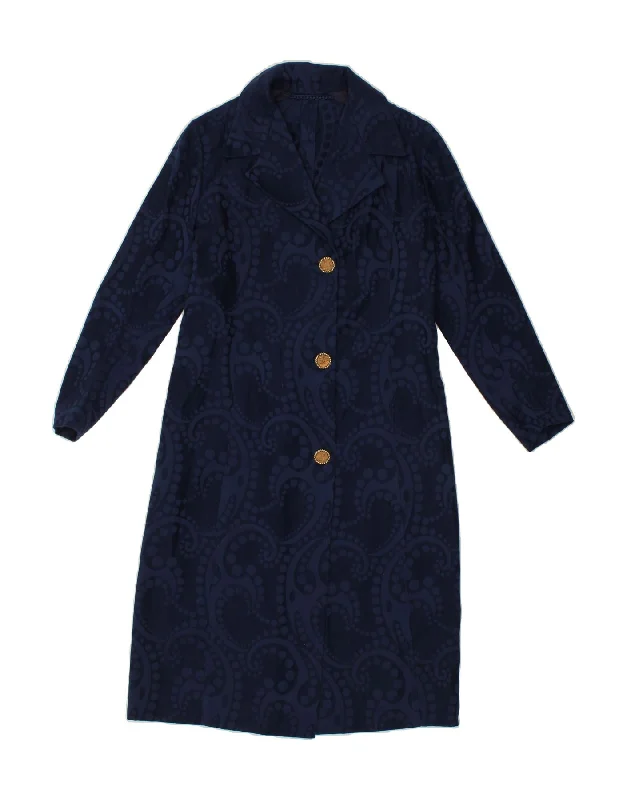 One-DAY Sale VINTAGE Womens Overcoat UK 10 Small Navy Blue Paisley