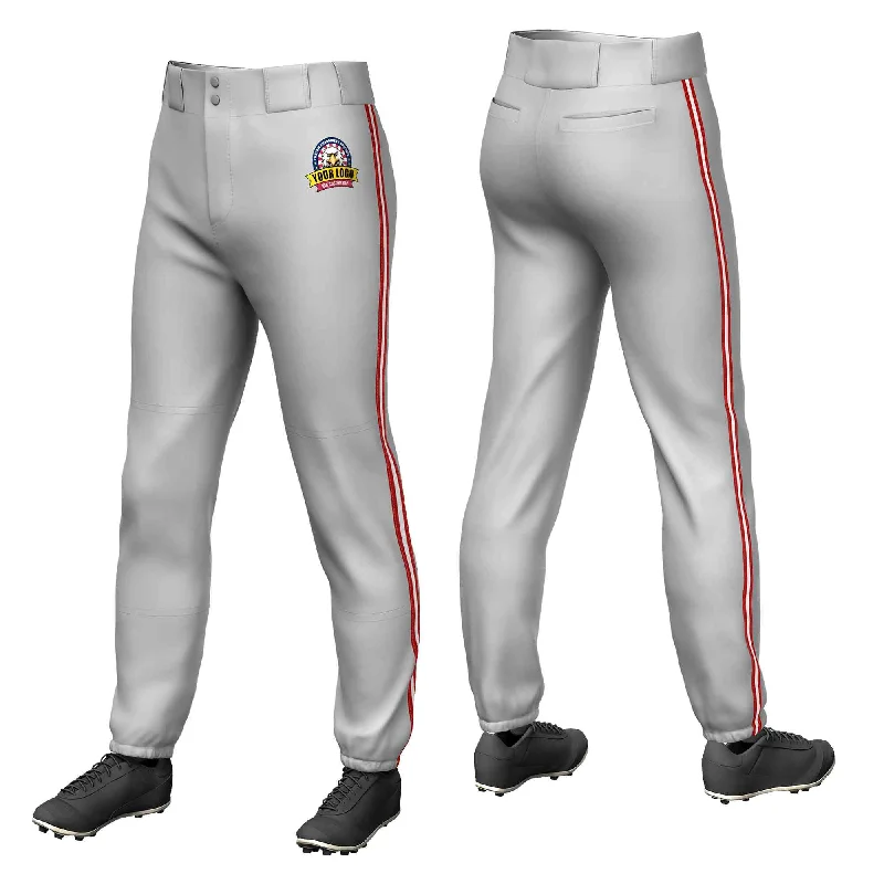 Custom Gray Red White-Red Classic Fit Stretch Practice Pull-up Baseball Pants