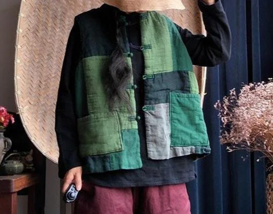 Deep Discounts Babakud Women Retro Patchwork Cotton Linen Loose Vest
