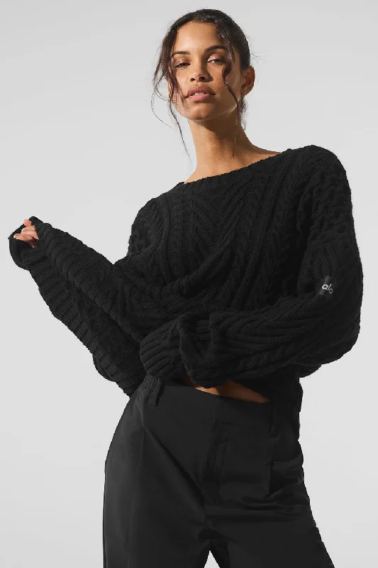 Savings Galore Cable Knit Crew Neck Sweater - Black