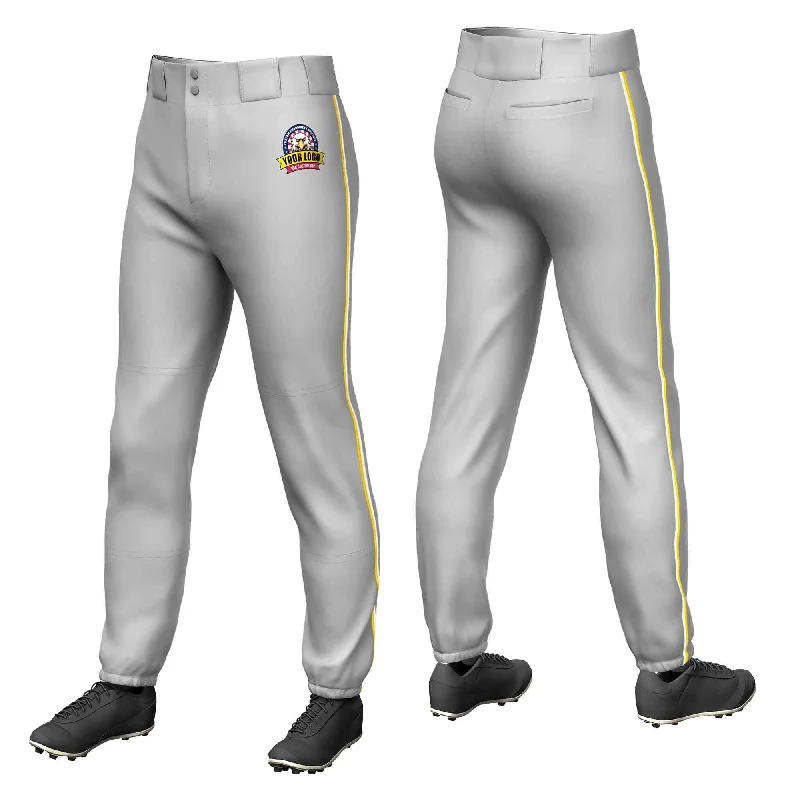 Custom Gray Gold-White Classic Fit Stretch Practice Pull-up Baseball Pants