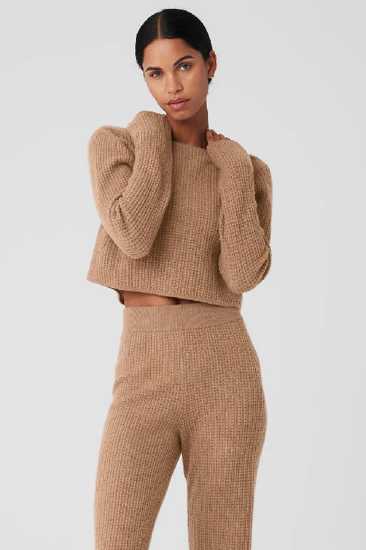 Lowest Price Cashmere Plush Waffle Cropped Long Sleeve - Toasted Almond