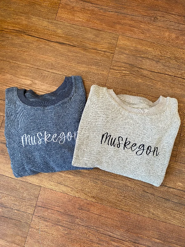 Steals and Deals Embroidered Muskegon Ribbed Crewneck