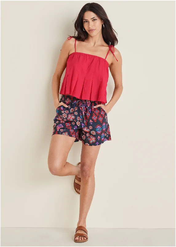 Weekend Discounts Worth Grabbing Cotton Linen Easy Shorts - Modern Folk Floral