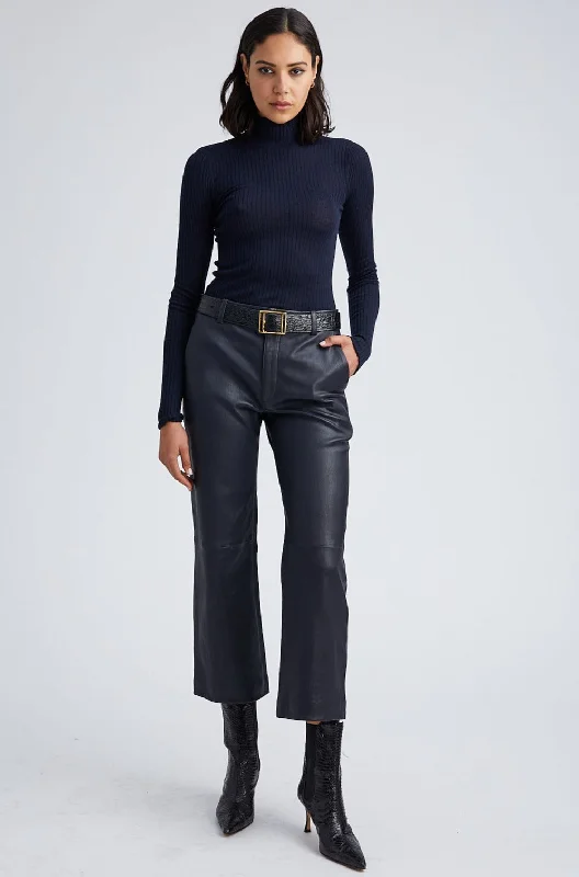 Act Now Navy Leather Cropped Trousers