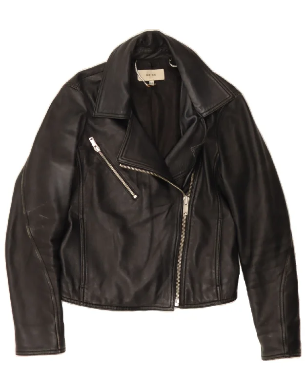 Super Savings REISS Womens Leather Biker Jacket UK 8 Small Black Leather