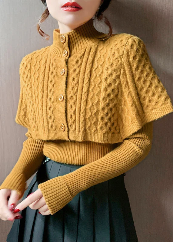 Weekend Shopping Extravaganza Elegant Orange Turtleneck Cable Knit Wraps And Sweaters Two Pieces Set Fall