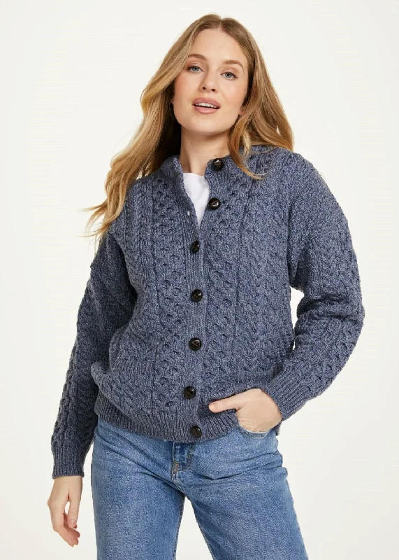 Weekend Shopping Bliss Achill Island Ladies Aran Cardigan | Denim