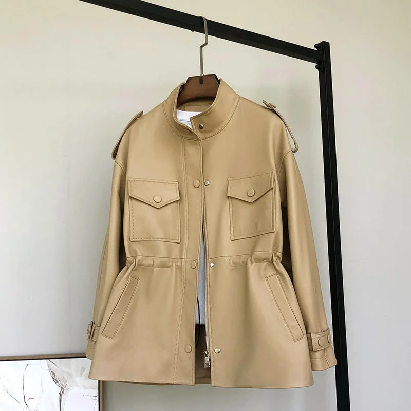 Weekend Deals That Impress Small Waisted Leather Sheepskin Trench Coat