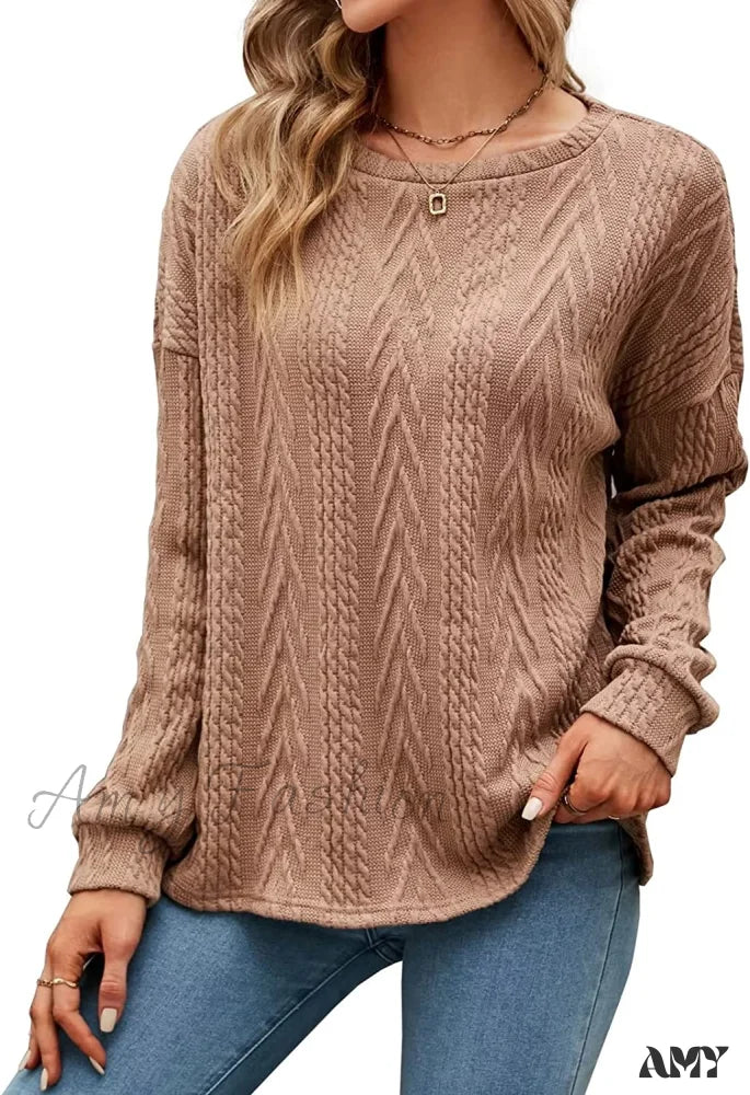 Big Savings Amy Fashion - Cable Knit Tunic Sweater Crewneck Long Sleeve Sweater