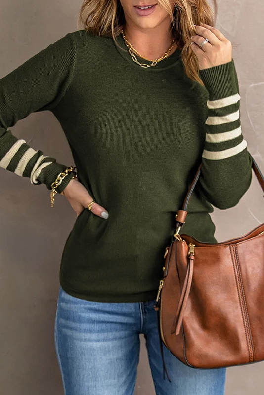 Big Deal Striped Sleeve Plain Knit Sweater