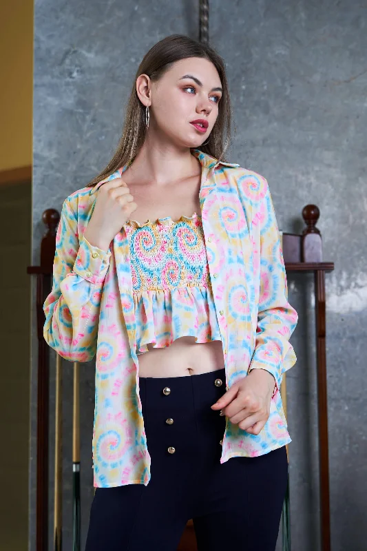 Act Fast Spiral Lurex Shirt With Strappy Ruched Crop Top