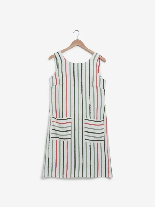 Weekend Discounts to Grab LOV Green, Red And White Striped Shift Dress