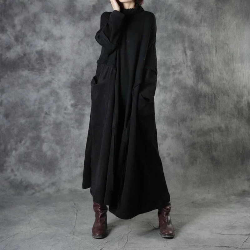 Super Discount Fashion Black Turtleneck Patchwork Corduroy Fall Long Sweater