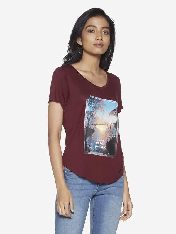 Final Markdown LOV Burgundy Graphic Print T-Shirt