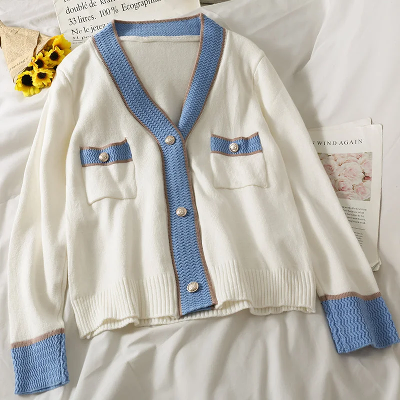 Weekend Bargains to Love Han Fan stitched three button cardigan long sleeve sweater female  1820