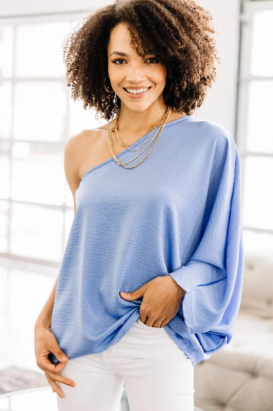 Mega Sale Go Where You Choose Light Blue One Shoulder Top