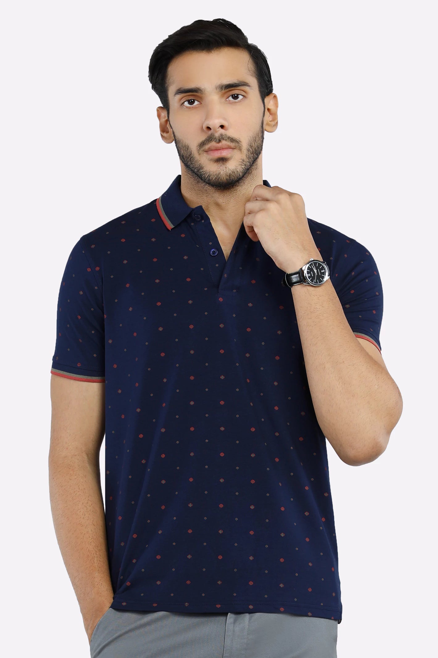 Major Savings Navy Blue All Over Printed Polo