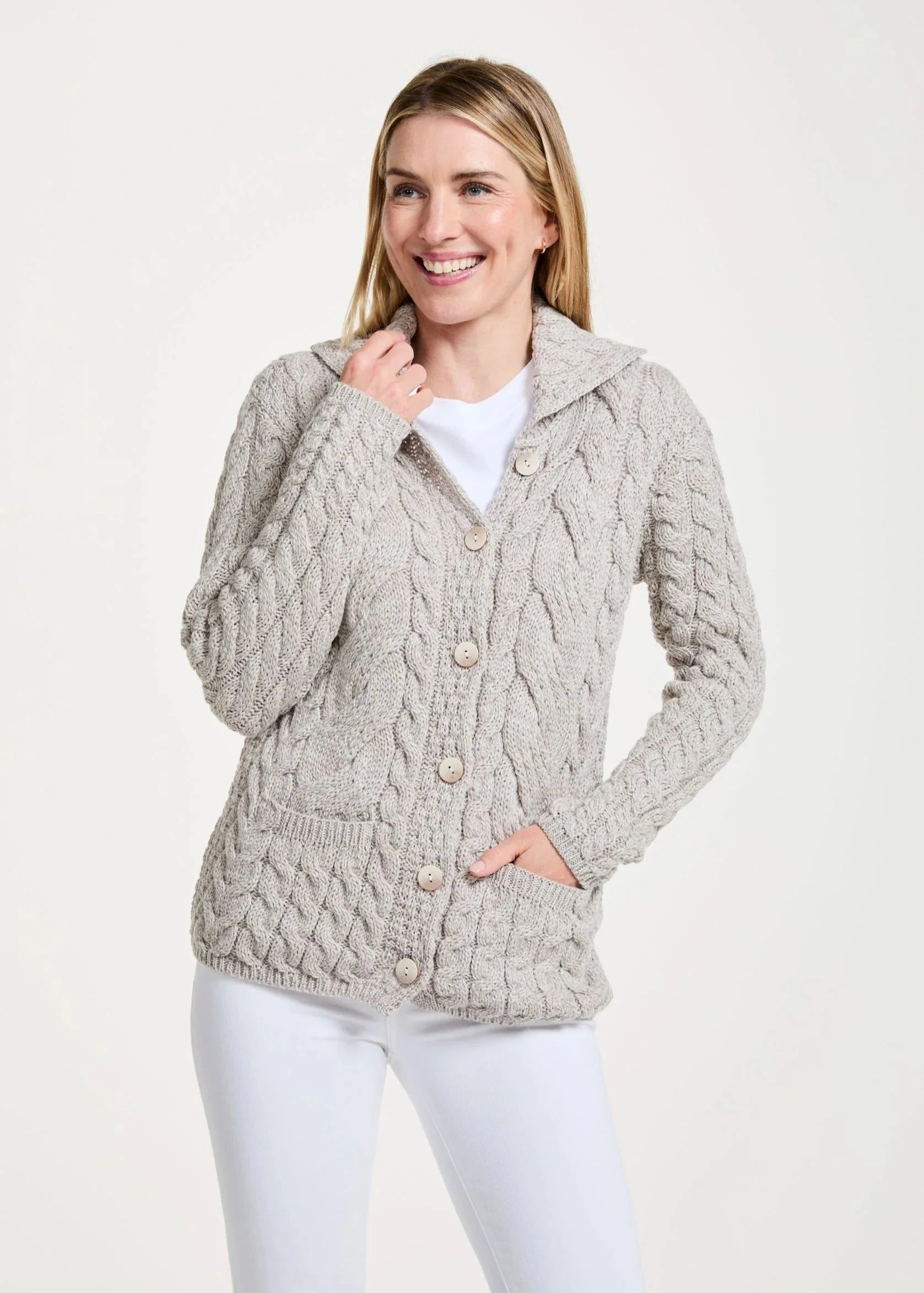 Weekend Specials Just for You Belcarra Ladies Aran Cardigan | Oatmeal