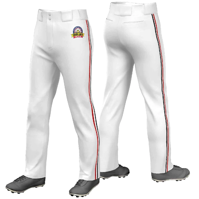 Custom White Red White-Black Classic Fit Stretch Practice Loose-fit Baseball Pants