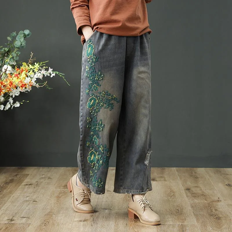 Early Bird Discount Ethnic Style Loose Embroidered Wide-leg Pants