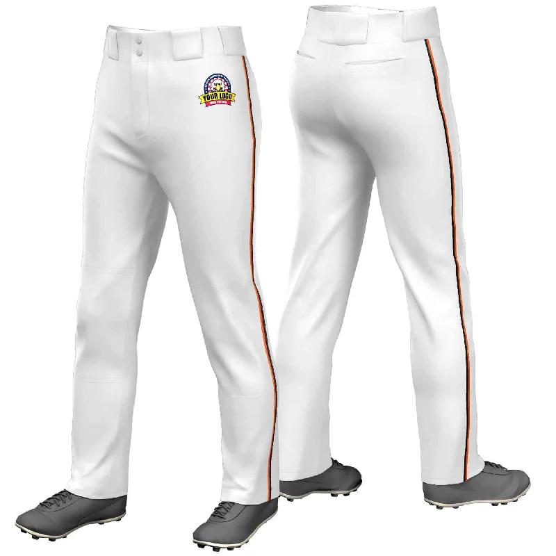 Custom White Orange-Black Classic Fit Stretch Practice Loose-fit Baseball Pants