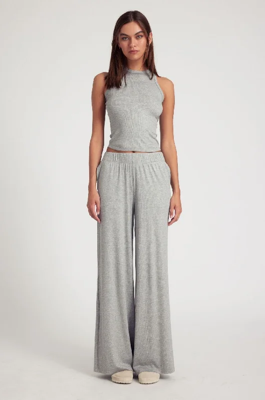 Super Deal Heather Grey Rib Wide Leg Pants