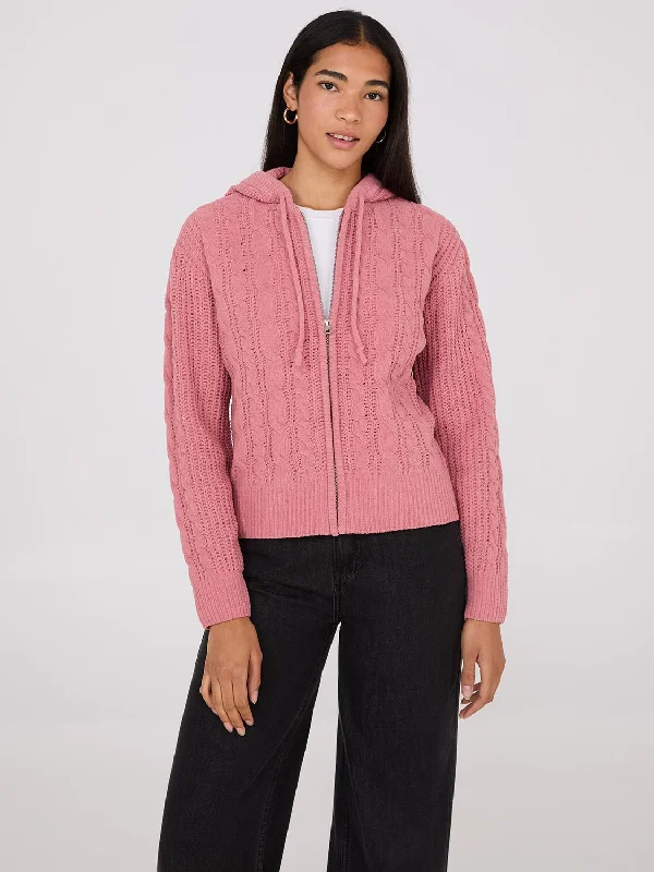 Extra Discounts Cable Knit Zip-Up Hoodie