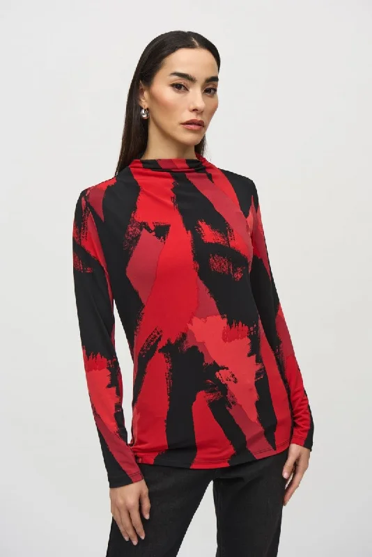Deep Discounts Joseph Ribkoff Black/Multi Brushstroke Print Long Sleeve Fitted Top 244233