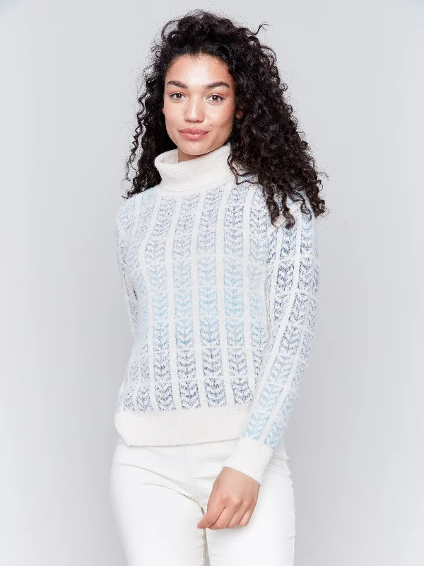Price Meltdown Ombre Jacquard Knit Turtleneck Sweater - Frost