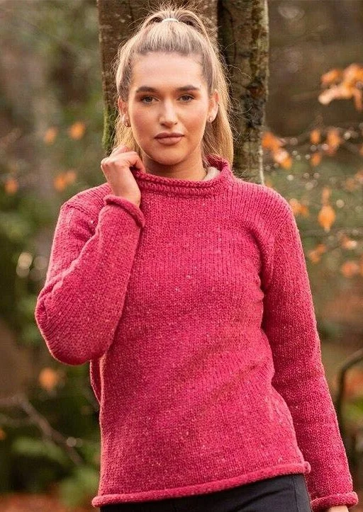 Overstock Sale Ladies Roll Neck Sweater | Pink