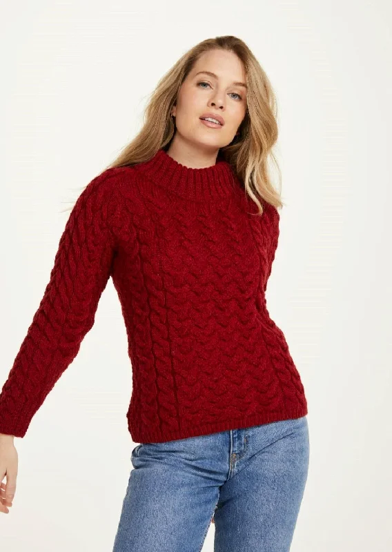 Special Price Aran Crew Neck Sweater | Red