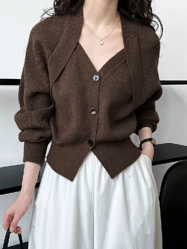 Bonus Offer Patchwork V-neck Graceful Button Sweater