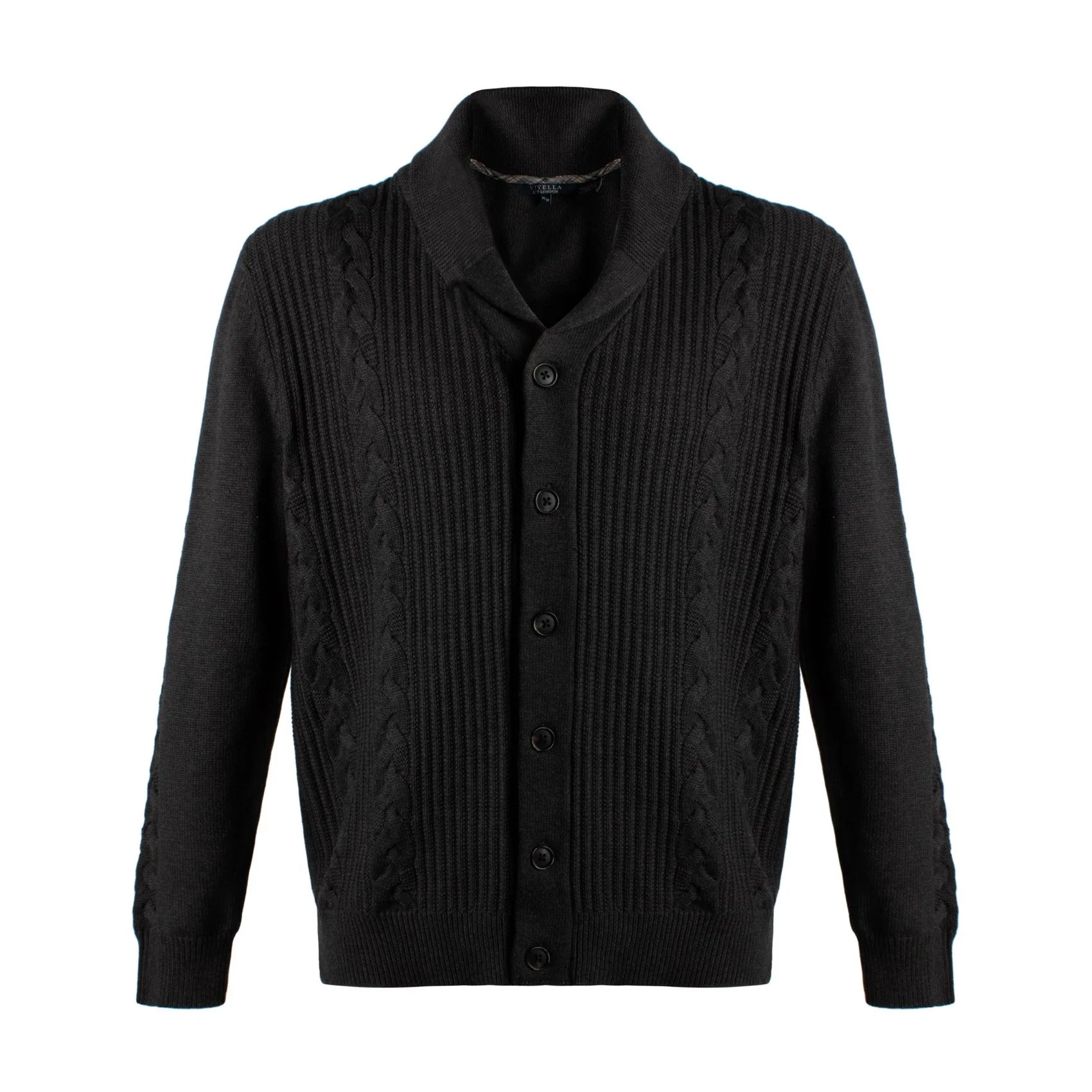 Viyella Shawl Collar Cable Button Front Cardigan Charcoal - 555651 3898