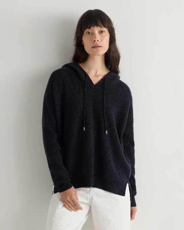 Online Only Women's Honeycomb Hooded Cashmere Sweater Navy Blue