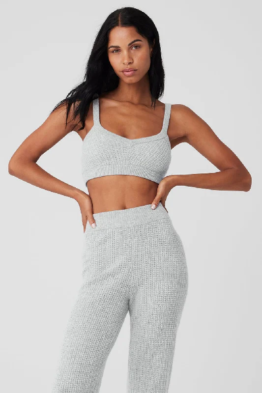 Don't Wait Cashmere Plush Waffle V-Neck Bra - Athletic Heather Grey