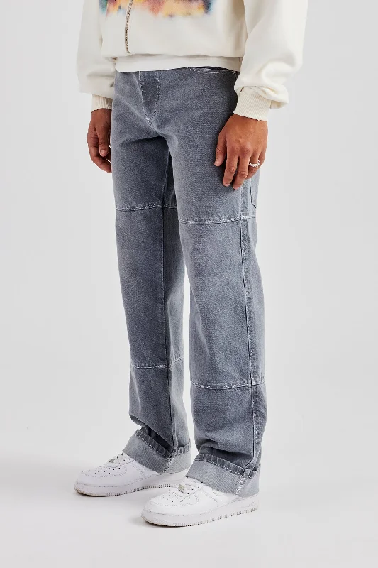 Mens Relaxed Turn Up Denim Jean - Washed Grey