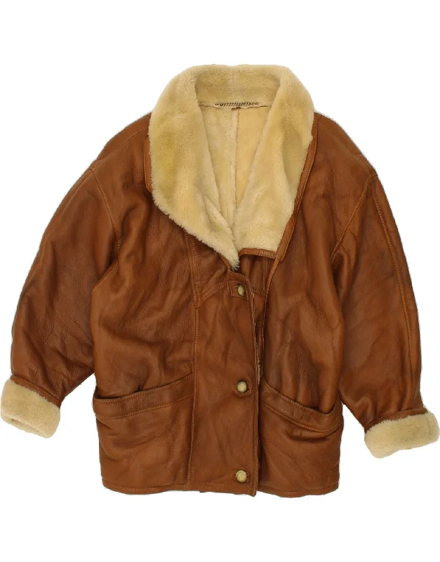Weekend Offers That Tempt SHEARLING Womens Shearling Jacket UK 20 2XL Brown Leather