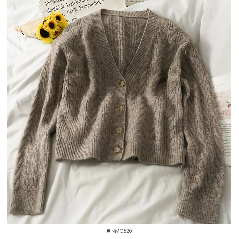 YEAR-End Clearance Sweater women's Linen single breasted V-neck  1858