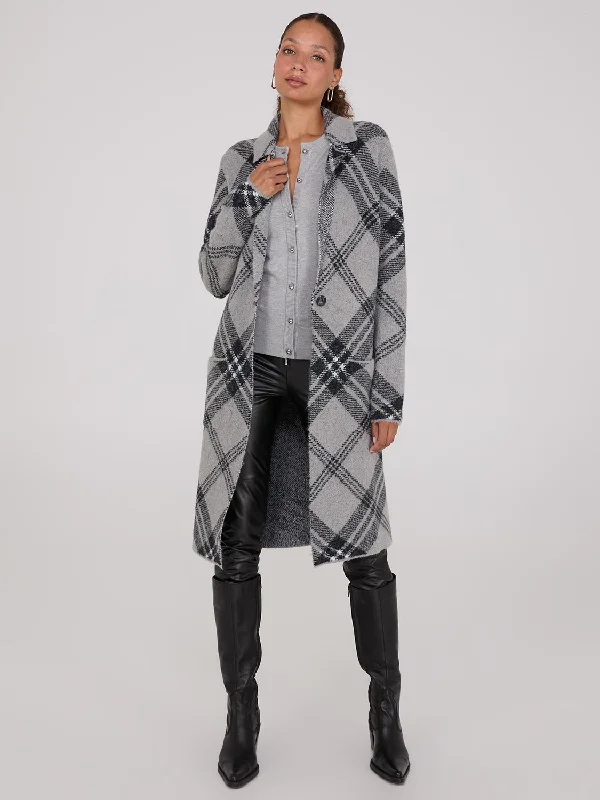 Exclusive Deal Plaid Notch Collar One-Button Duster