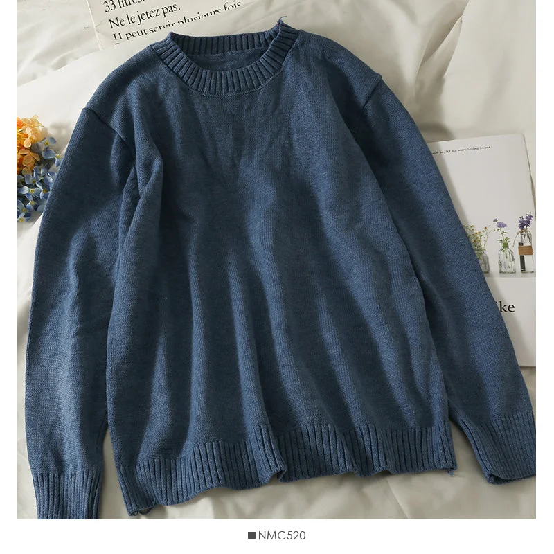 Weekend Specials to Relish Loose and thin crew neck Pullover solid color sweater for women  1818