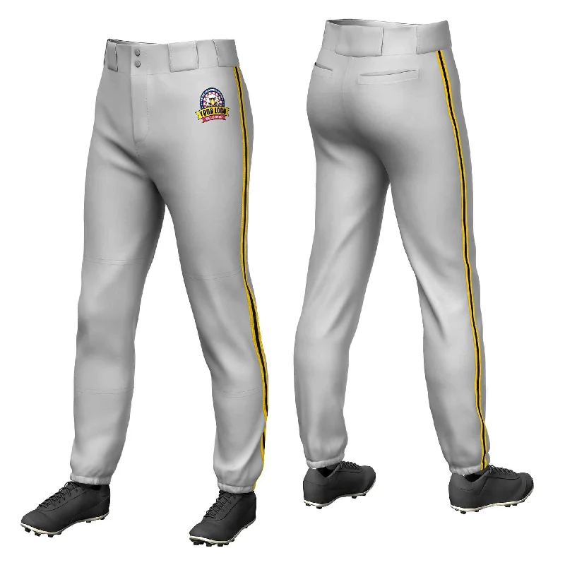 Custom Gray Gold Black-Gold Classic Fit Stretch Practice Pull-up Baseball Pants