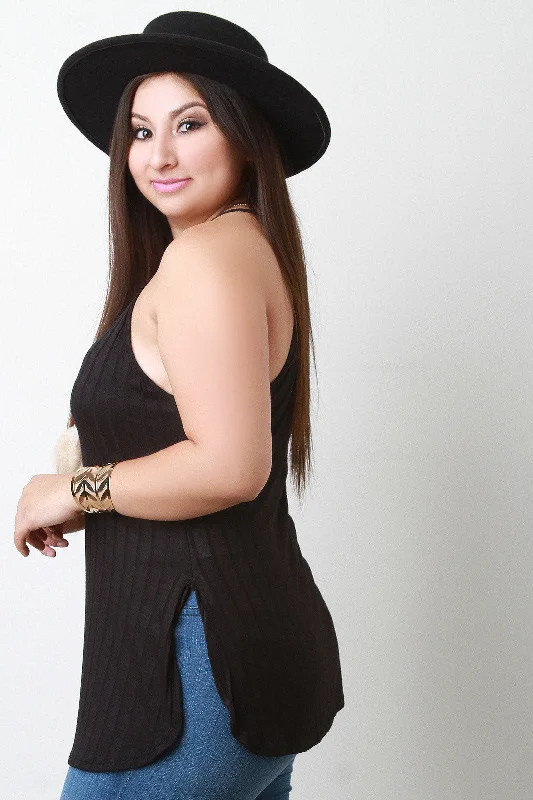Weekend Savings Spectacular Feather Necklace Ribbed Trapeze Top