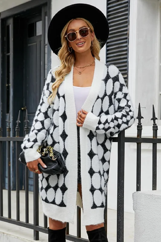 Now or Never Angel Wings Geometric Open Front Fuzzy Cardigan