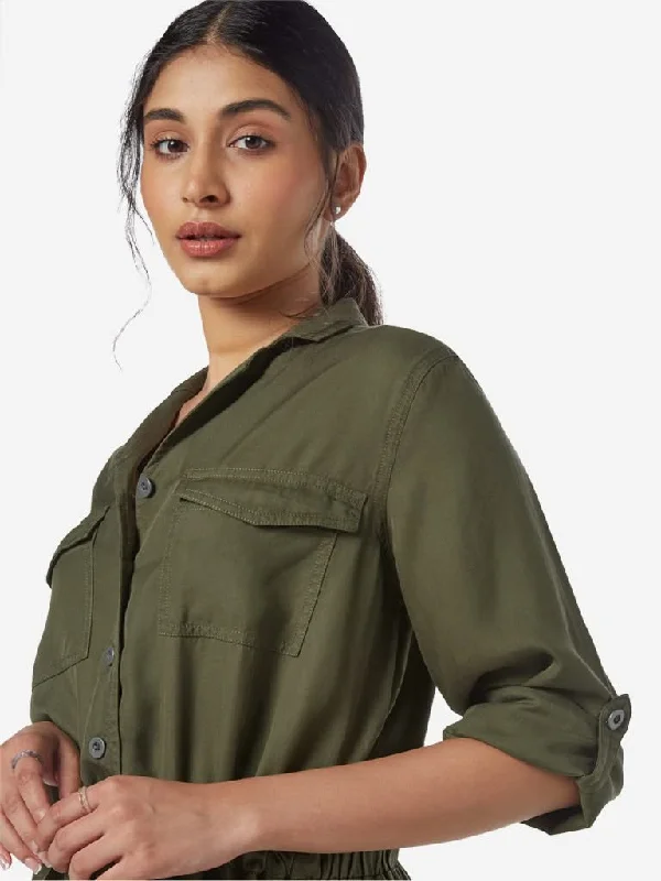Weekend Deals That Sparkle LOV Khaki Tab-Sleeved Shirtdress